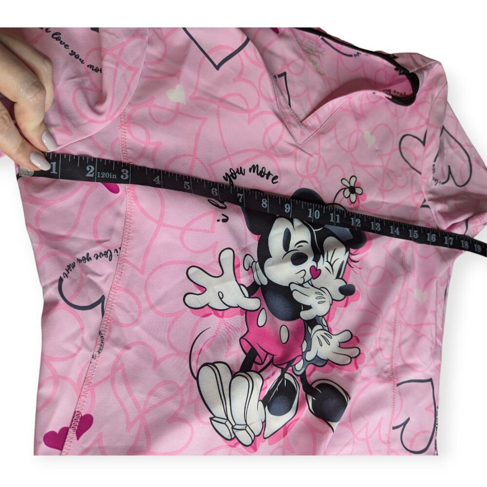 Cherokee Infinity Love You More Pink Disney Mickey & Minnie Mouse Scrub Top Sm - Picture 11 of 14